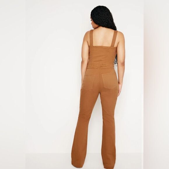 Good American‎ NEW Jumpsuit Womens Medium Brown Lace Up Utility Twill Cargo - Picture 4 of 16